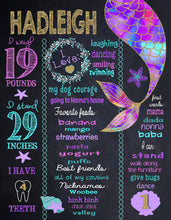 Load image into Gallery viewer, Mermaid Birthday Chalkboard, Birthday Board, Milestone Chalkboard, 1st Birthday Chalkboard, First Birthday Mermaid, Mermaid Party, Glitter