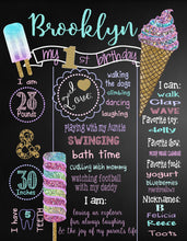 Load image into Gallery viewer, Ice Cream  Birthday board, Birthday chalkboard sign, First Birthday, Personalized Chalk Board, Poster  Sign Printable Size 16x20 Photo Prop