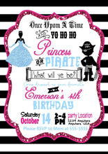 Load image into Gallery viewer, Princess or Pirate Birthday  invitation, princess pirate invite. Birthday party cana be for twins, Invitation,  royalty Birthday, digital