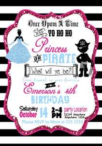Princess or Pirate Birthday  invitation, princess pirate invite. Birthday party cana be for twins, Invitation,  royalty Birthday, digital
