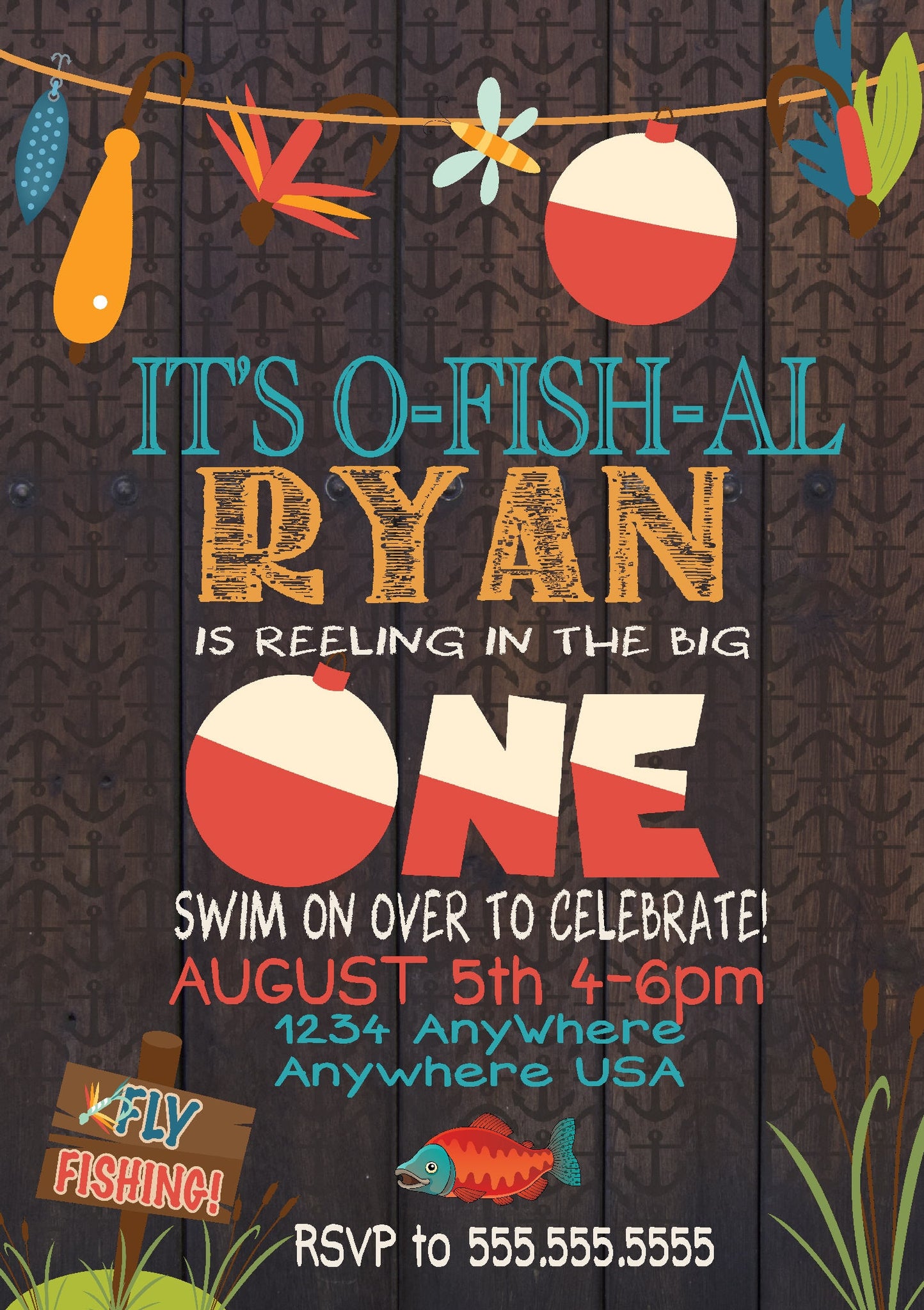 Fishing Birthday Invitation /The Big One Invitation, Fish Birthday
