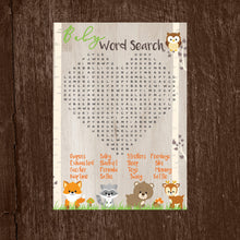 Load image into Gallery viewer, Woodland Animal Word Search Game | Baby Animal word search | Forest Animals Baby Shower game | Word Search Woodland | Instant Download