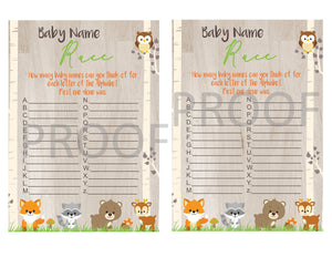 Woodland Animal Baby Name Race Game | Baby Shower Name Race Game | Forest Animals Baby Shower game | Baby  Woodland | Instant Download