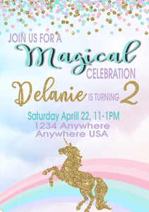 Unicorn head birthday Invitation,  Printable digital Purple Teal, pink, glitter, invite, shower, unicorns birthday party, birthday invites