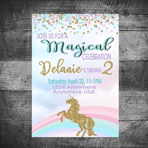 Birthday Invitation Unicorn head ,  Printable digital Purple Teal, pink, glitter, invite, shower, unicorns birthday party, birthday invites