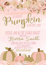 Load image into Gallery viewer, Pumpkin Invitation Pink Gold ,  Baby Shower invite, Printable digital , glitter, invite, shower, Fall Baby Shower invitation, Pumpkins