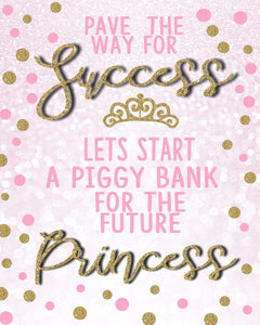 Princess baby shower sign, Piggy bank sign | baby shower piggy bank |  digital print | Princess | Pink Gold |Baby shower sign Instant