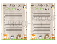 Load image into Gallery viewer, Woodland Animal Whats in the Diaper Bag Game | Baby Animal Diaper Game | Forest Animals Baby Shower game | Baby  Woodland | Instant Download