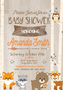 Woodland Animals Baby Shower invitation, Forest animals Baby Shower invite, Printable digital,  shower, Fall Baby Shower invitation invites