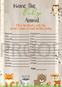 Woodland Animal Name the Baby Game |  Mommy  Baby Animal Game | Forest Animals Baby Shower game | Baby  Woodland | Instant Download