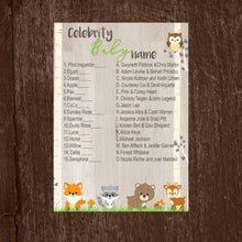 Load image into Gallery viewer, Woodland Animal Baby Celebrity Baby Name Game | Baby Shower Celebrity Game | Forest Animals Baby Shower game |  Woodland | Instant Download