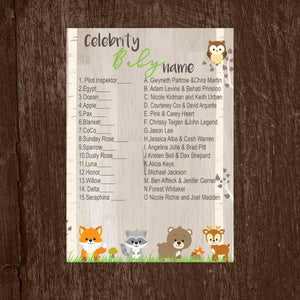 Woodland Animal Baby Celebrity Baby Name Game | Baby Shower Celebrity Game | Forest Animals Baby Shower game |  Woodland | Instant Download