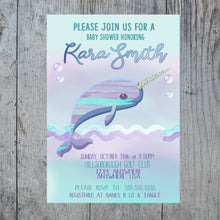 Load image into Gallery viewer, BABY SHOWER Narwhal invitation, Narwhal invite, Narwhal  Birthday, baby shower, Unicorn, Birthday Invitation,  Mint green Purple, Printable