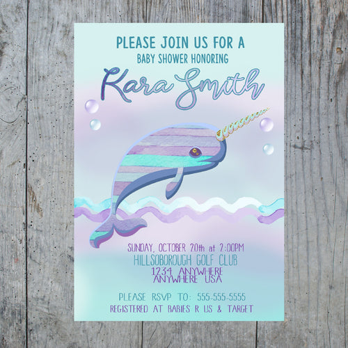 BABY SHOWER Narwhal invitation, Narwhal invite, Narwhal  Birthday, baby shower, Unicorn, Birthday Invitation,  Mint green Purple, Printable