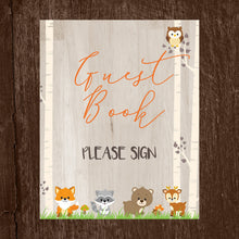 Load image into Gallery viewer, Woodland Baby Shower Signs |  Guest Booksign, Woodland Baby animal sign | Forest Animals Shower  | Baby Woodland | Instant Download