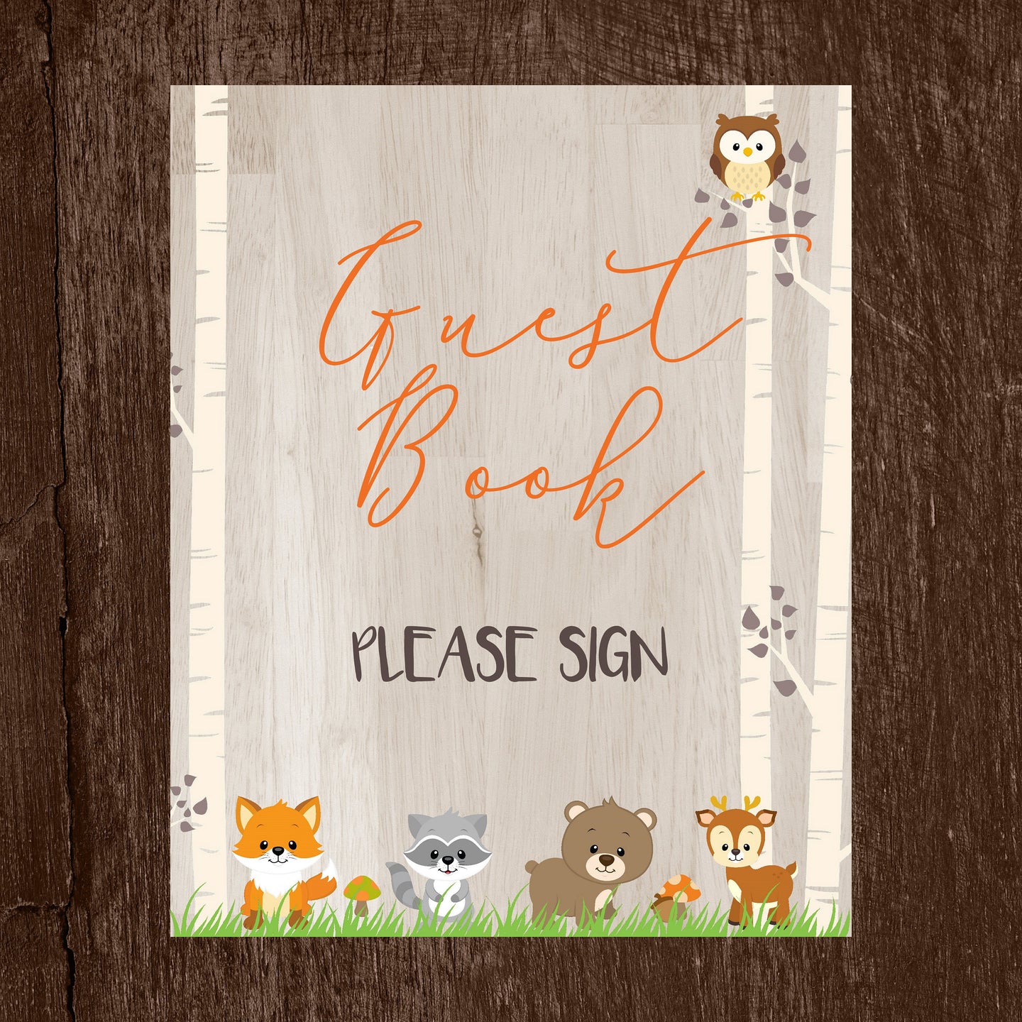 Woodland Baby Shower Signs |  Guest Booksign, Woodland Baby animal sign | Forest Animals Shower  | Baby Woodland | Instant Download