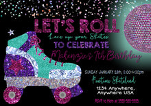 Load image into Gallery viewer, Roller Skate Invitation, Roller Skate invitation Skating Party Skate Party Neon Disco ball Roller skating Birthday Party skating invite