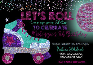 Roller Skate Invitation, Roller Skate invitation Skating Party Skate Party Neon Disco ball Roller skating Birthday Party skating invite