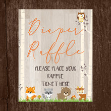Load image into Gallery viewer, Woodland Animal Diaper raffle | Baby Animal Diaper raffle card | Forest Animals Baby Shower game | Diaper ticket Woodland | Instant Download
