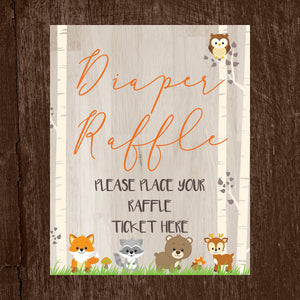 Woodland Animal Diaper raffle | Baby Animal Diaper raffle card | Forest Animals Baby Shower game | Diaper ticket Woodland | Instant Download