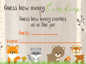 Woodland Animal Candy guessing game | Baby Animal Candy guessing game| Forest Animals Baby Shower game | Candy Game  | Instant Download