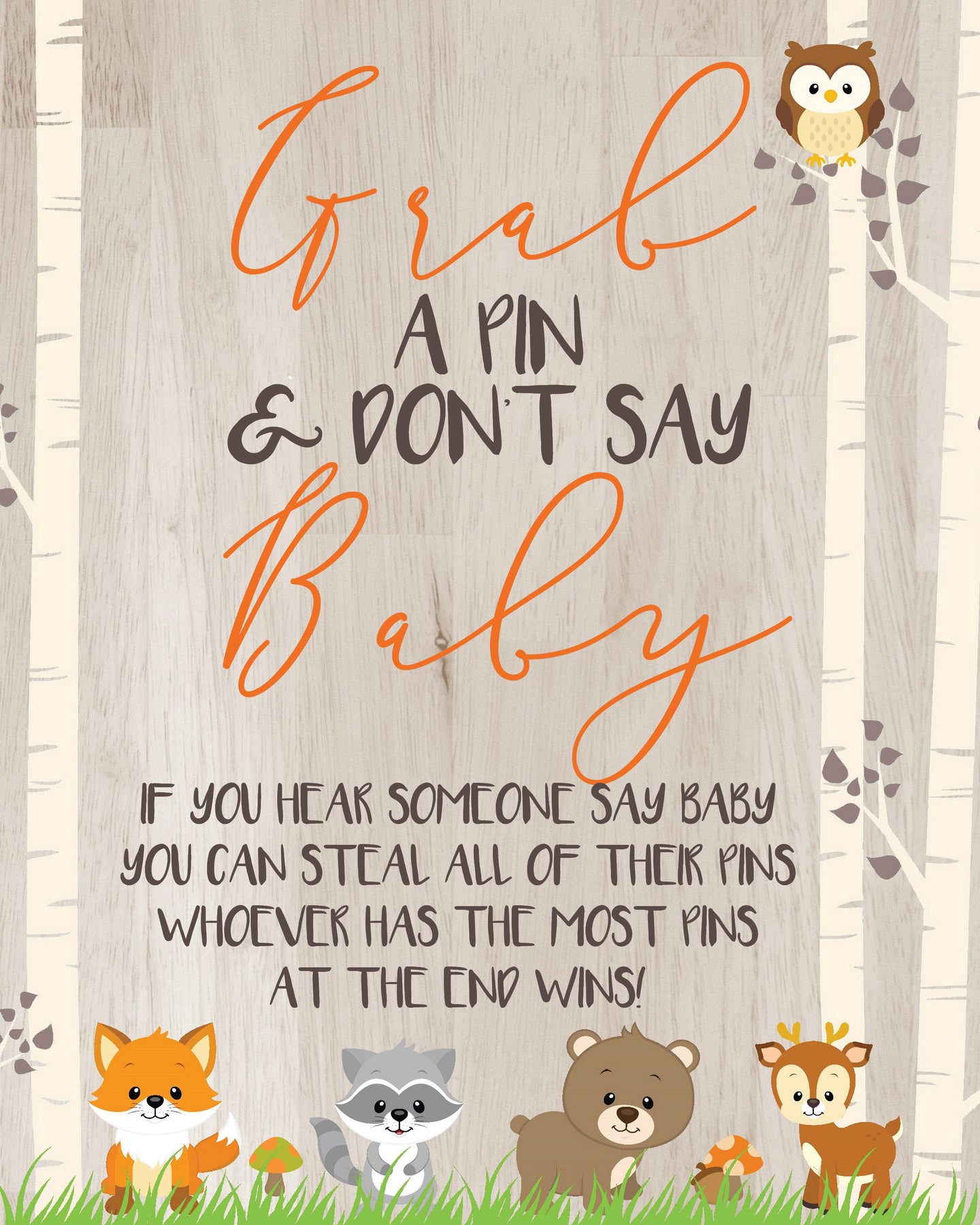 Woodland Animal Don't say baby game | Don't say Baby Animal  game | Forest Animals Baby Shower game | Dont say baby Game  | Instant Download