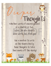 Load image into Gallery viewer, Woodland Animal Diaper thoughts game | Diaper thoughts game | Forest Animals Baby Shower game | Baby well wishes diaper  | Instant Download