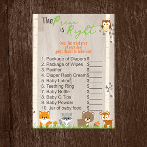 Woodland Animal The Price is Right Game | Baby SHower Game | Forest Animals Baby Shower game | The Price is Right Game | Instant Download