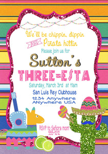 THREE-ESTA invitation - Birthday Party Invitation - Fiesta Party -  Fiesta  3 Invite - Tacos Fiesta - Taco Birthday Party, Mexican Fiesta