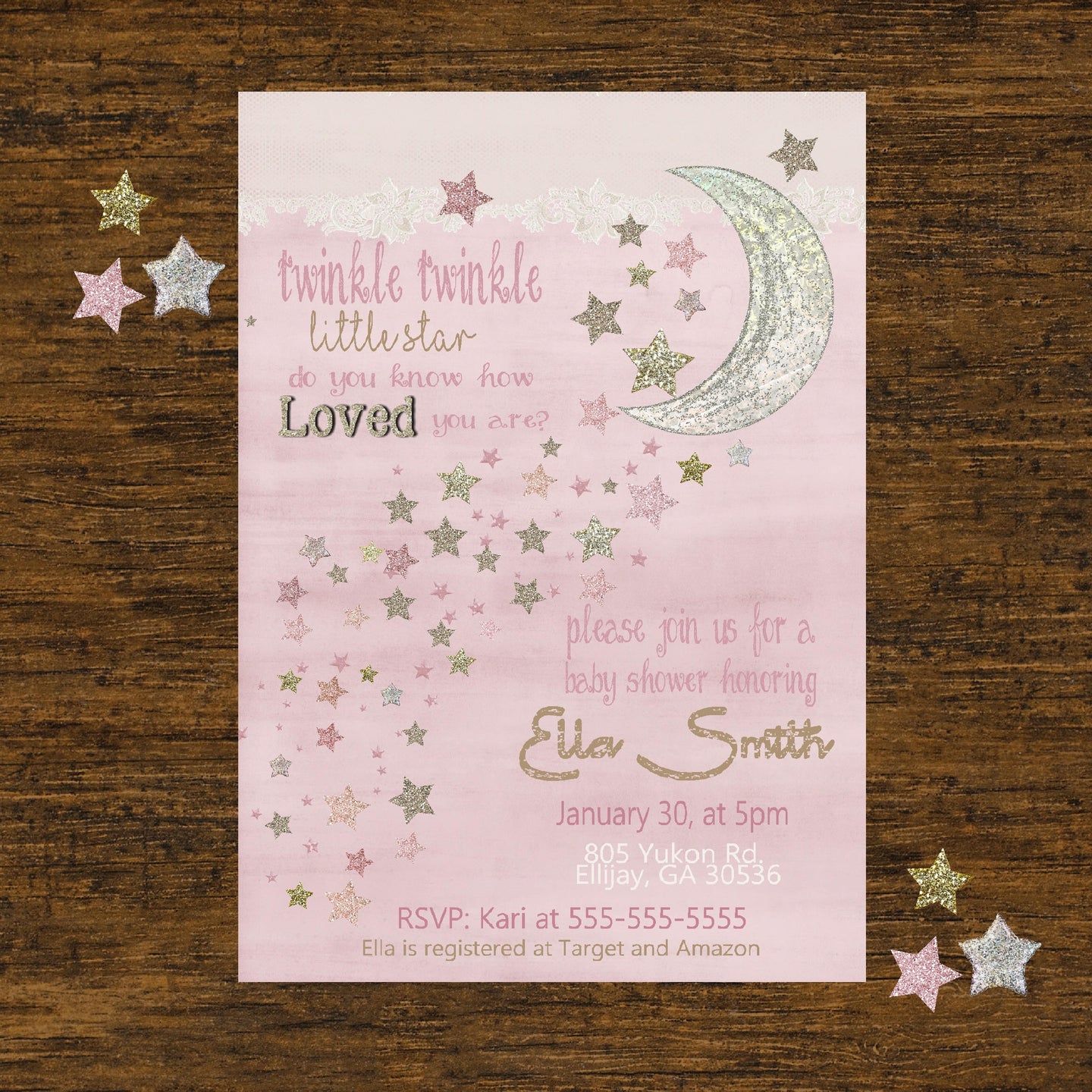Star Baby SHower Invitation, Twinkle Twinkle, Rose,  Vintage, Star, Baby Shower Invite, Star Invitation,  Baby SHower, Printable Invite,