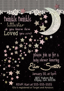Twinkle Star Baby Shower Invitation, Little Star, Rose,  Star, Star, Baby Shower Invite, Star Invitation,  Baby SHower, Printable Invite,