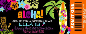 Hawaiian Birthday Invitation, Pineapple Luau Party Invitation, Ticket Invitation,  Hawaiian Luau Birthday Invitation, Hawaiian invite
