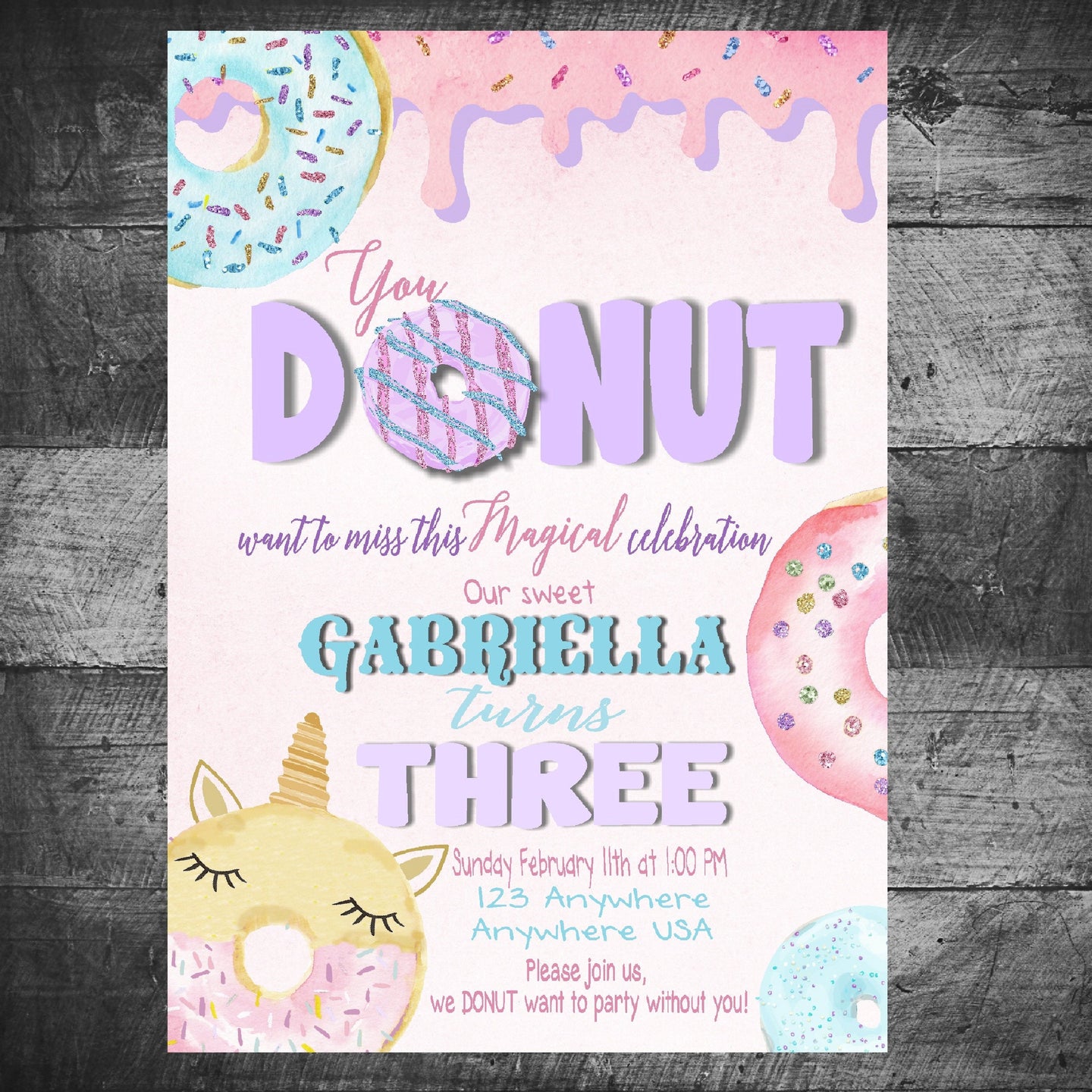 Unicorn & Donut Birthday Invitations, Magical unicorn Glitter, DONUT Birthday invites, Magical Birthday Invitations Digital file