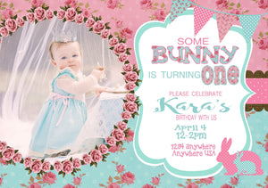 Bunny Birthday invitation, some bunny is one invite,  Easter Birthday, baby shower, Bunny , Birthday Invitation,  Shabby chic, Digital