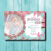 Load image into Gallery viewer, Bunny Birthday invitation, some bunny is one invite,  Easter Birthday, baby shower, Bunny , Birthday Invitation,  Shabby chic, Digital