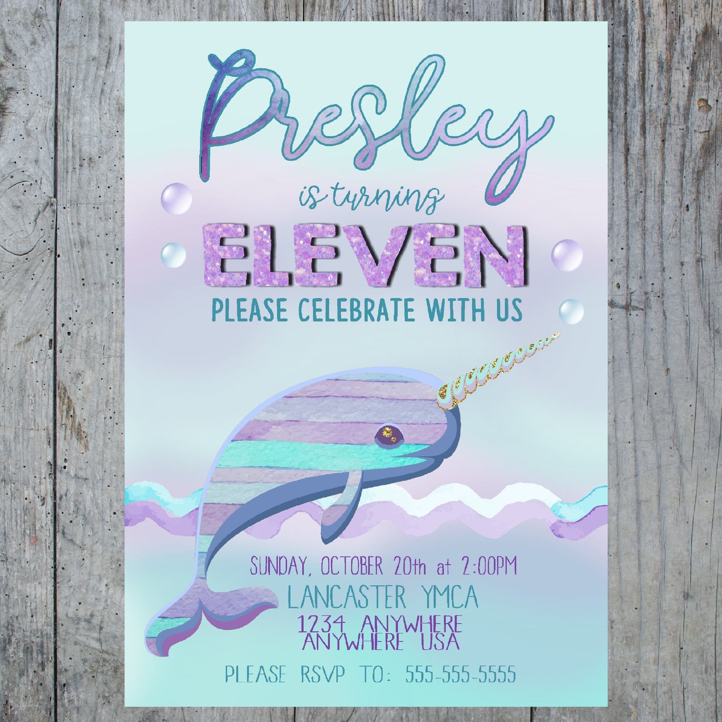 Narwhal Birthday invitation, Narwhal  invite, Printable Narwhal Birthday Party Invite,  Under Sea Party Invitation,  Pool Party Tween