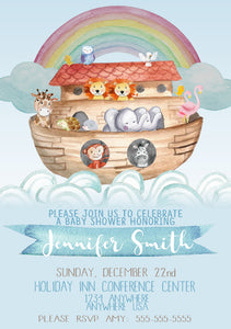 Noah's Ark Baby Shower invitation, Noah Ark Birthday invite,  Noah's | noahs ark party invitations | noahs ark invitations Noahs ark Shower
