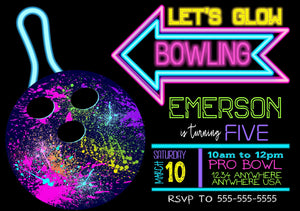 Neon Glow Bowling Birthday invitation, Bowling invitation, Neon, Bowling party invite, Bowling birthday, Bowl, Bowling Party Digital file