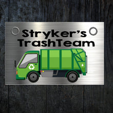 Load image into Gallery viewer, Garbage Truck Custom birthday sign , Birthday Name Sign , Garbage Truck names sign, Garbage sign Dump Truck Birthday Construction food tents