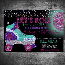 Load image into Gallery viewer, Roller Skate Invitation, Roller Skate invitation Skating Party Skate Party Neon Disco ball Roller skating Birthday Party skating invite