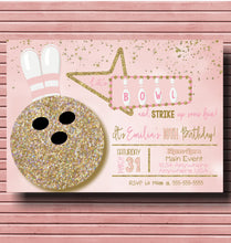 Load image into Gallery viewer, Girls Bowling Birthday invitation, Bowling invite, Pink Gold Girl, Bowling party invite, Bowling birthday, STRIKE,Bowling Party Digital file