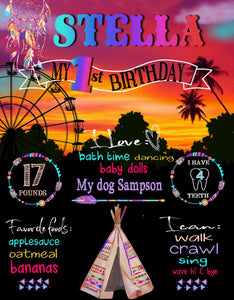 Tribal First Birthday Chalkboard Poster | Dream Catcher | Chalk Board | arrow | Pow Wow | TeePee | Musical festival | boho chic Personalized