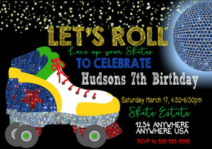Roller Skating Invitation, Boys Skating Party, Neon Skate, Disco ball, Skate Party, Roller skating Birthday Party. skating invite Printable,
