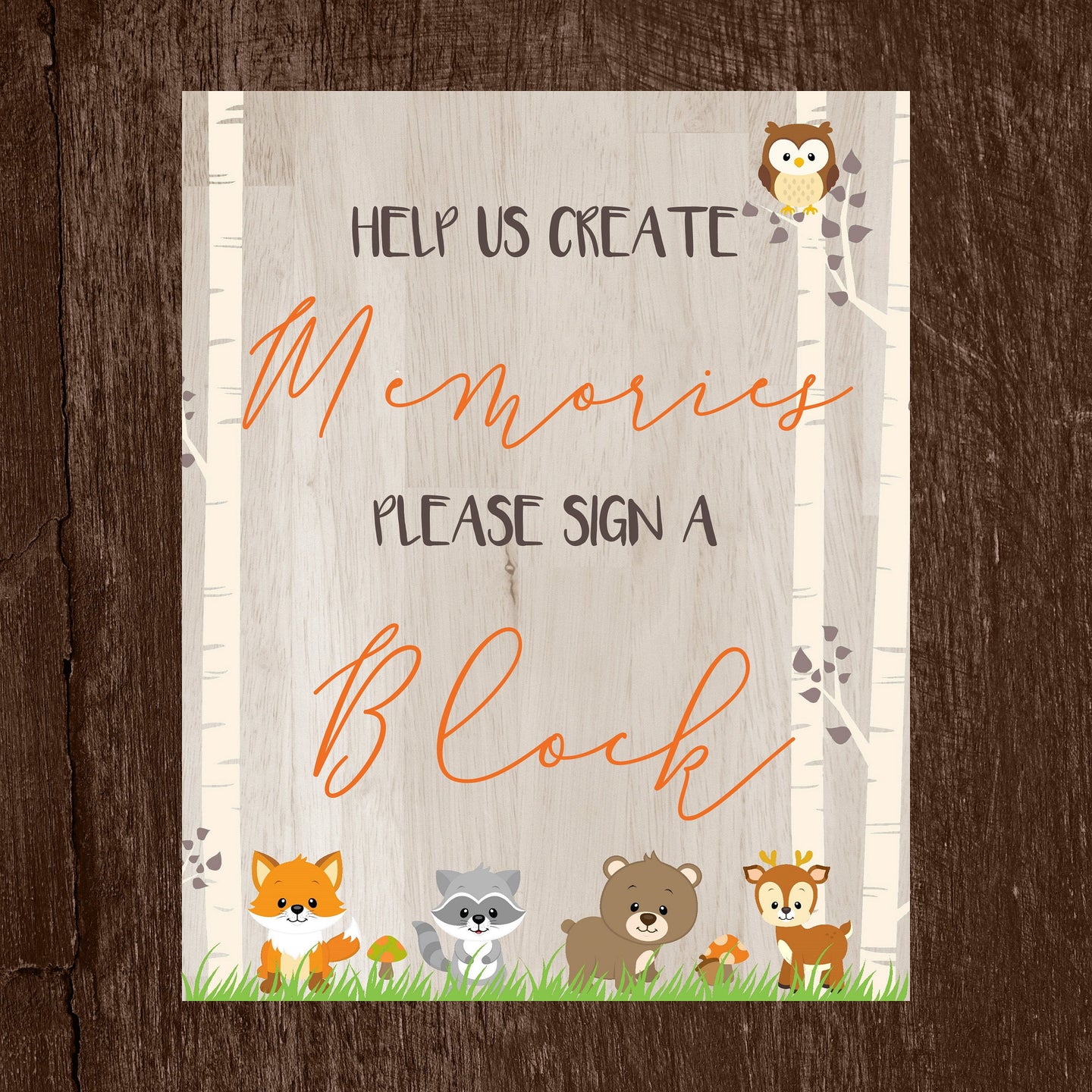 Woodland Animal  Make memories sign block| Baby Shower Sign  a Block | Forest Animals Baby Shower  | leave a memory  | Instant Download