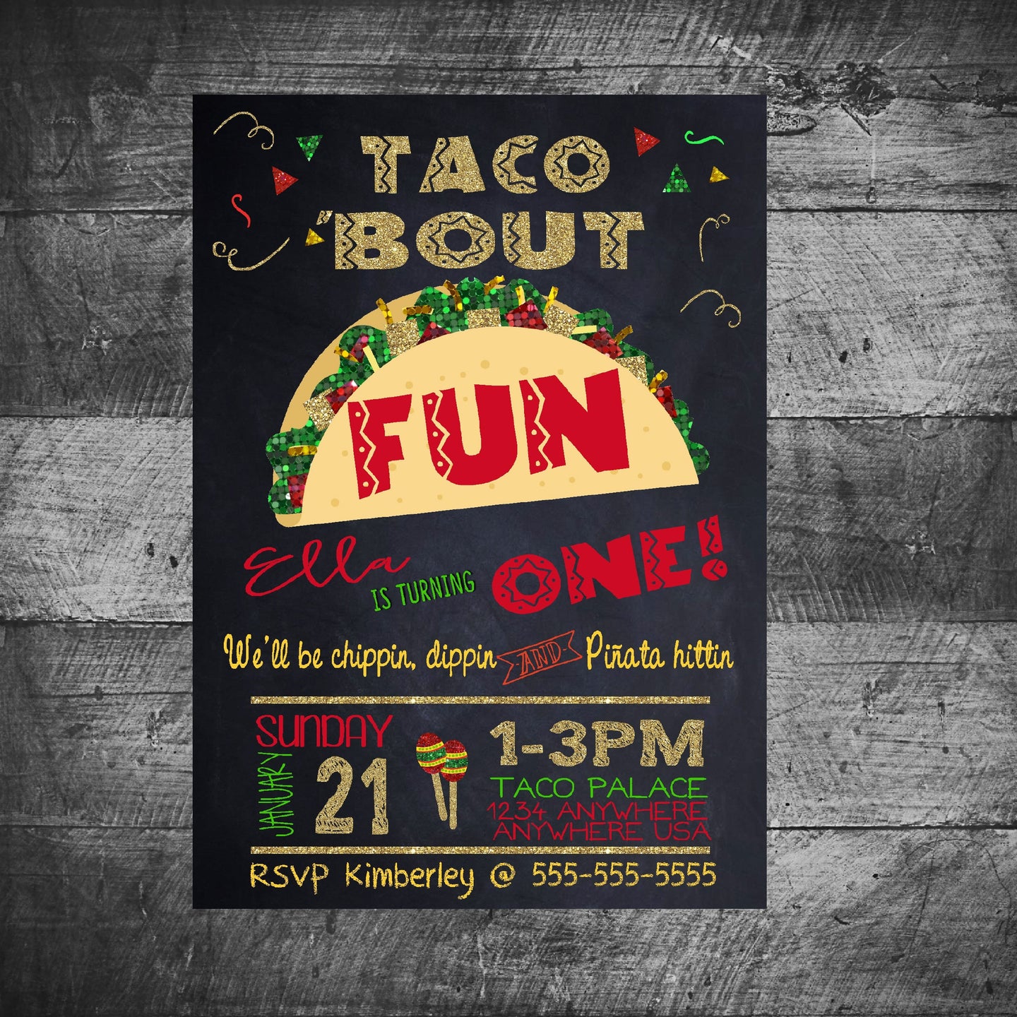 TACO BIRTHDAY PARTY - One Birthday Party Invitation - Fiesta Party - First Birthday Invite - Fiesta - Taco Birthday Party, Mexican Fiesta