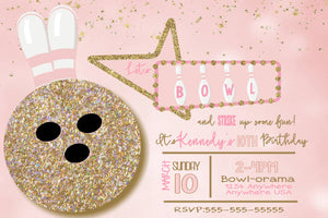 Bowling Invitation | Edit Yourself bowling invite | PINK   GOLD Birthday Party | Instant download | Bowl girls Birthday Party | editable