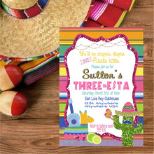Load image into Gallery viewer, THREE-ESTA invitation - Birthday Party Invitation - Fiesta Party -  Fiesta  3 Invite - Tacos Fiesta - Taco Birthday Party, Mexican Fiesta
