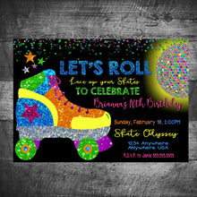Load image into Gallery viewer, NEON Roller Skate Invitation, Neon Skating Party,  80&#39;s Skate, Disco ball, Skate Party, Roller skating Birthday, Skating invite Printable,