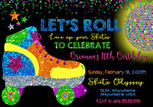 Load image into Gallery viewer, NEON Roller Skate Invitation, Neon Skating Party,  80&#39;s Skate, Disco ball, Skate Party, Roller skating Birthday, Skating invite Printable,