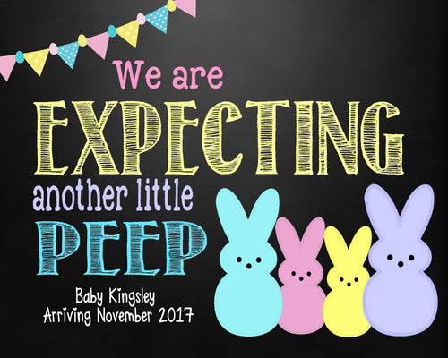 Easter Pregnancy Announcement, Peep, Easter expecting sign, Easter Pregnancy Reveal | easter peeps Growing Family Easter Egg Hunt, digital